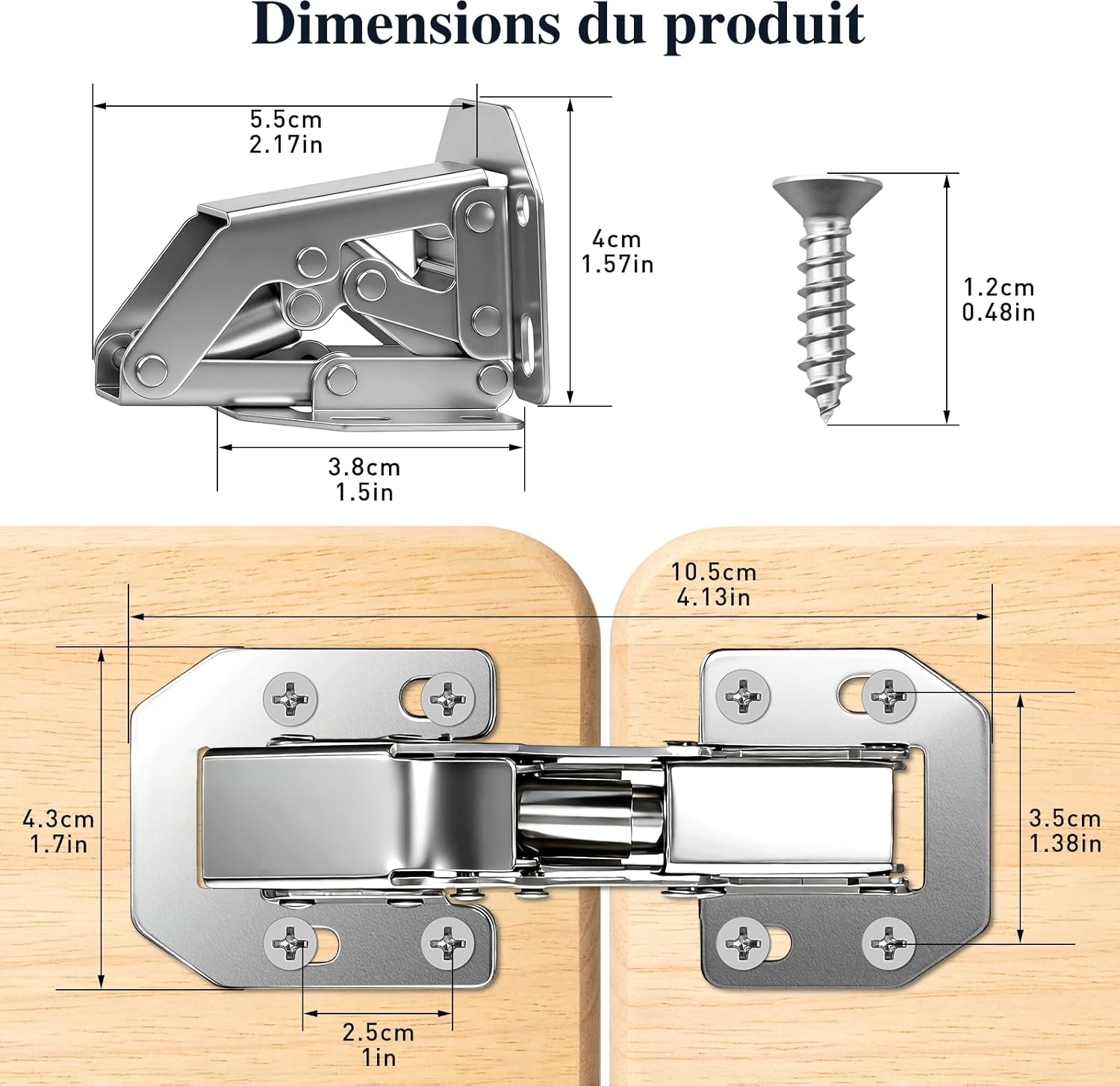 Thumbnail 1 de Wandefol Lot de 12 charnières à visser avec ressort, ouverture 90°, pour placards et portes intérieures