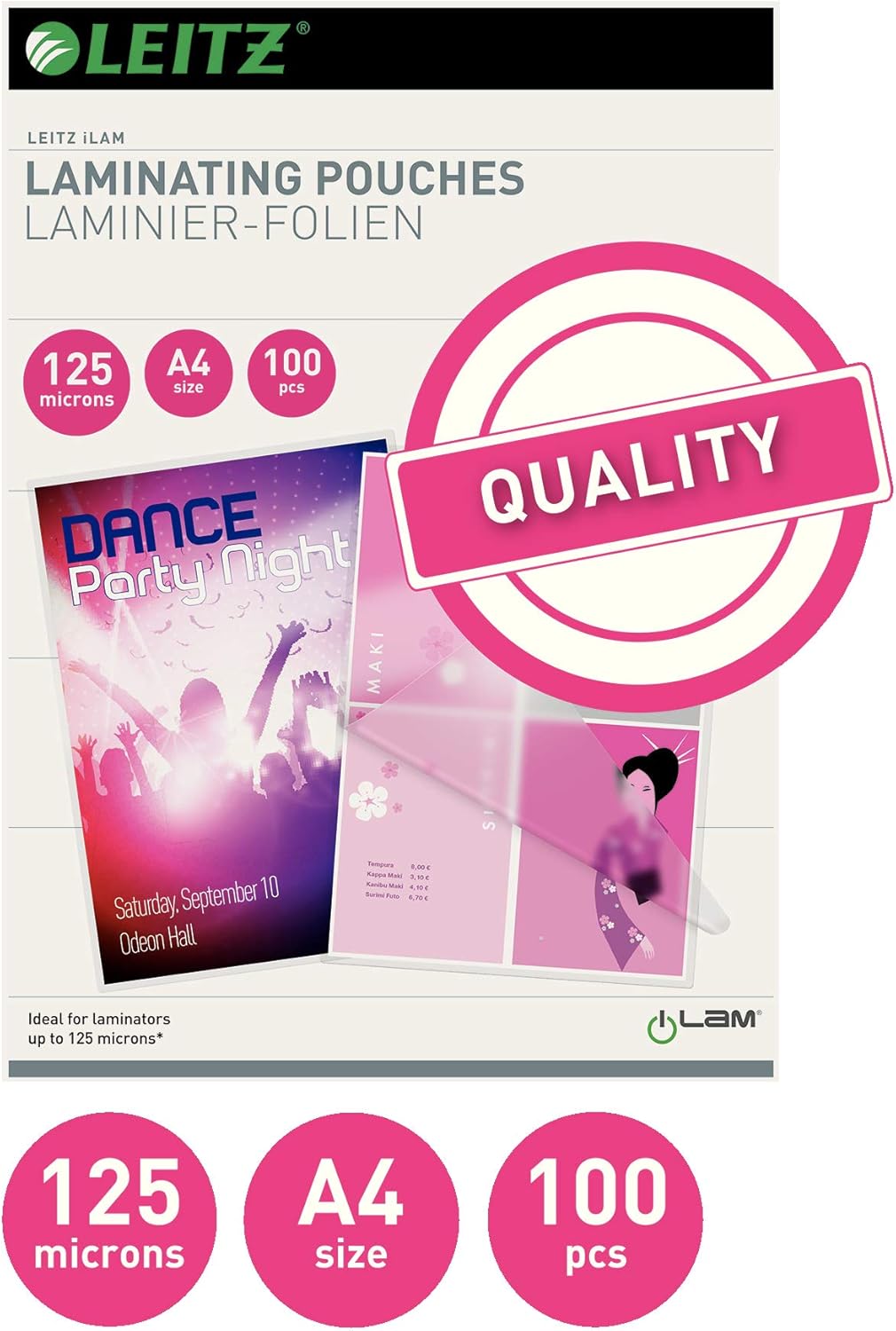 Thumbnail 1 de Leitz 33808 Laminierfolien A4 125 µm, 100er Pack 📁