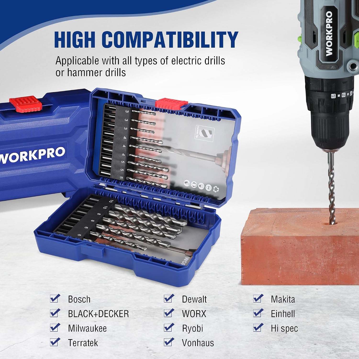 Thumbnail 5 de WORKPRO Set di Punte da Trapano a Percussione da 15 pezzi in Carburo YG8C