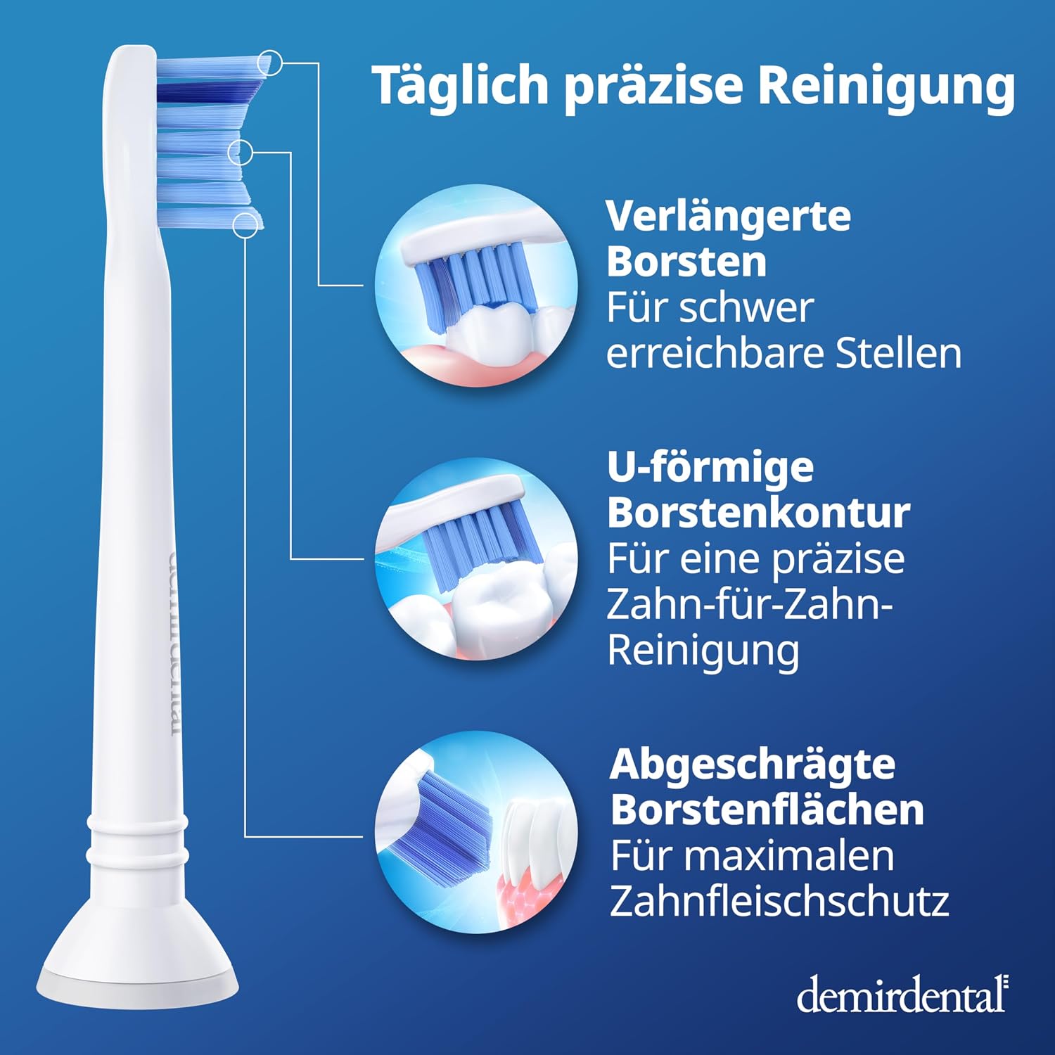 Detalle de 8er demirdental Mini Aufsätze für Philips Sonicare – Medium, kleine Bürstenköpfe, Weiß (HX6028)