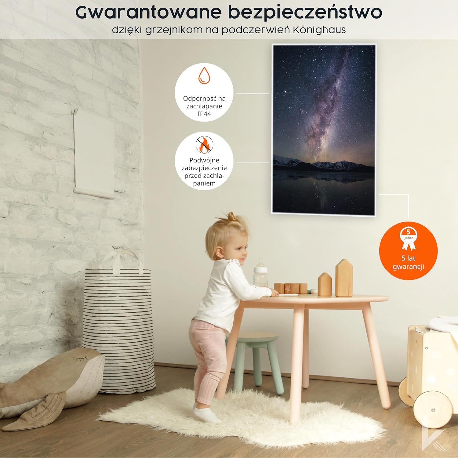 Detalle de Könighaus P-Serie – grzejnik na podczerwień 1200 W z nadrukiem zimowego krajobrazu