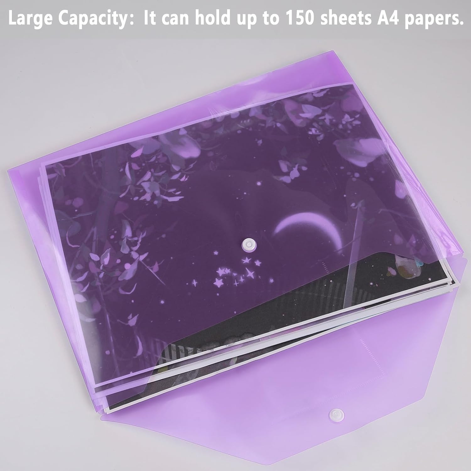 Thumbnail 2 de 30Pack A4 Plastic Popper Wallets with Pockets – Durable Snap-Button Document Folders (Purple)