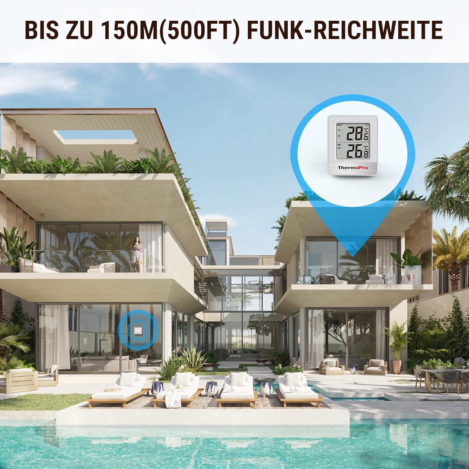 Thumbnail 4 de ThermoPro TP200 Funk-Thermometer für 2 Räume mit Außensensor (TP200)