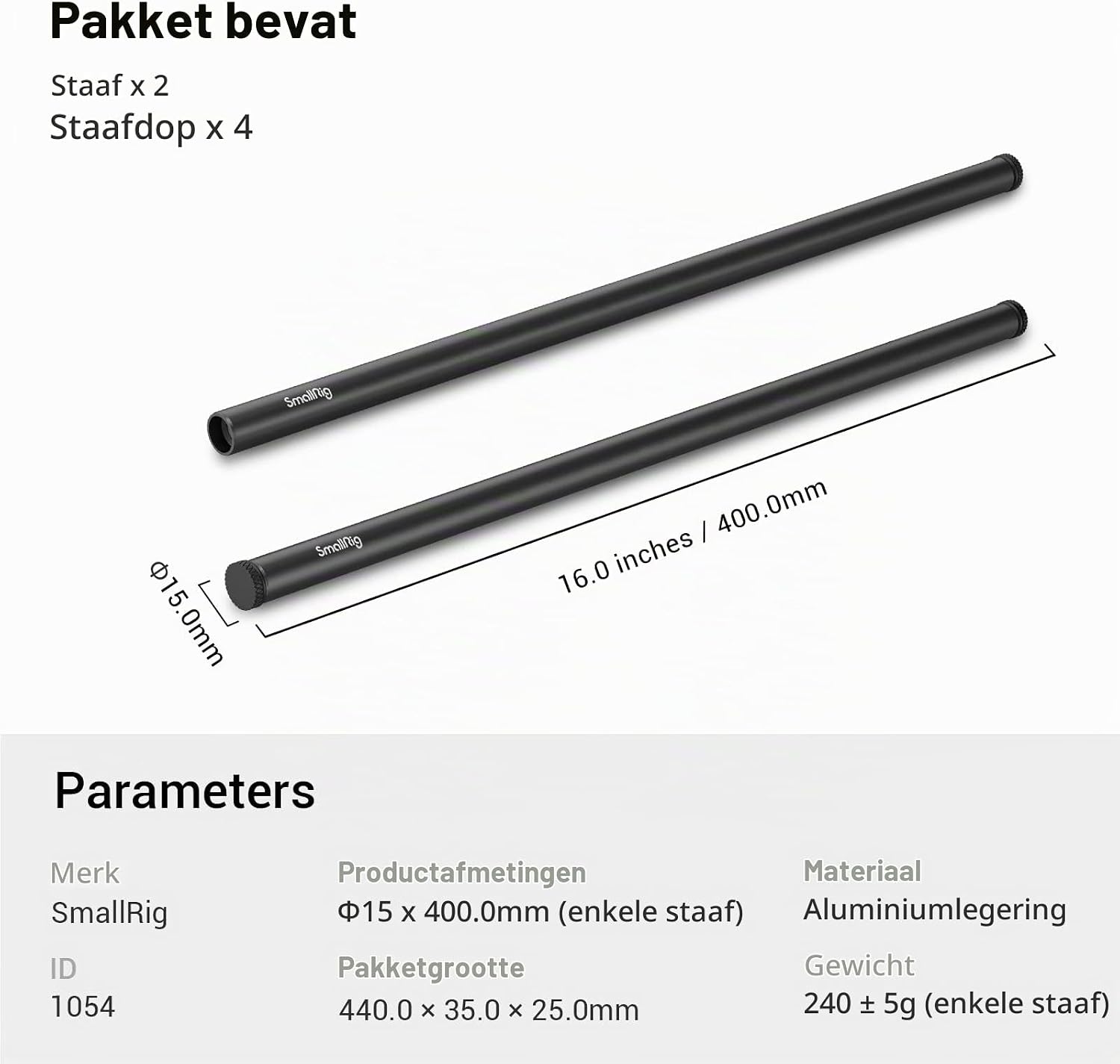Thumbnail 6 de SMALLRIG CoolRod-40cm-2pcs ID-1054: 15mm aluminiumstaven van 40 cm