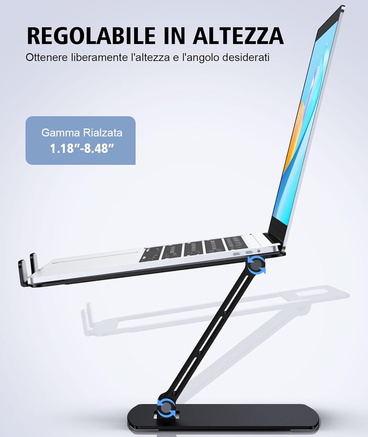 Thumbnail 1 de Glangeh Supporto PC Portatile: piedistallo pieghevole in alluminio per 10–16'' con 8 livelli di altezza, ergonomico e ventilato