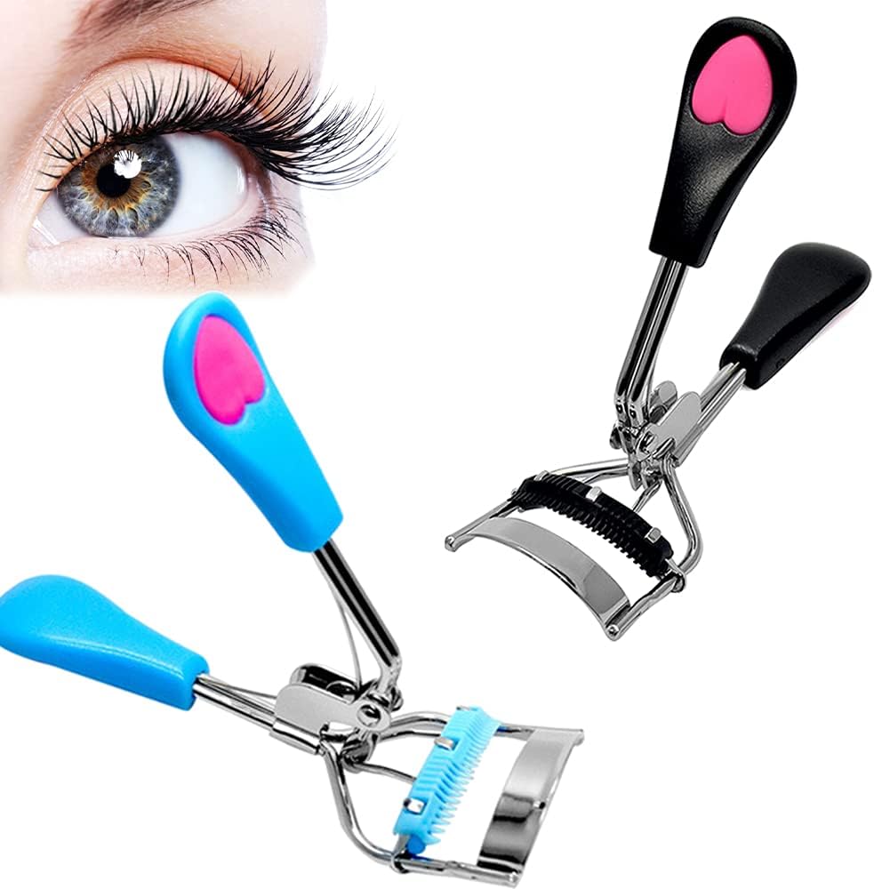 Detalle de 2 Pcs Eyelash Curler with Built-in Comb – Stainless Steel, Carbon Steel Curler & Silicone Handle (Black & Blue)