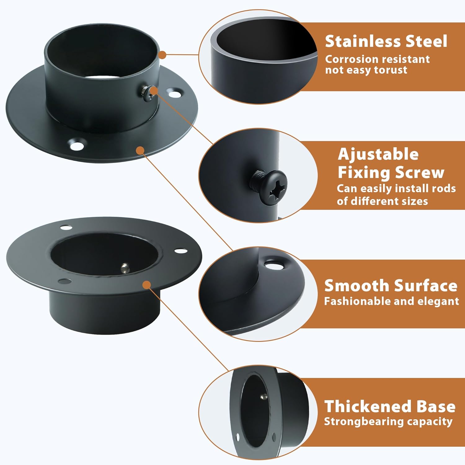 Detalle de Mooche 4 pcs stainless steel curtain pole holders rail brackets (wall mount) in black