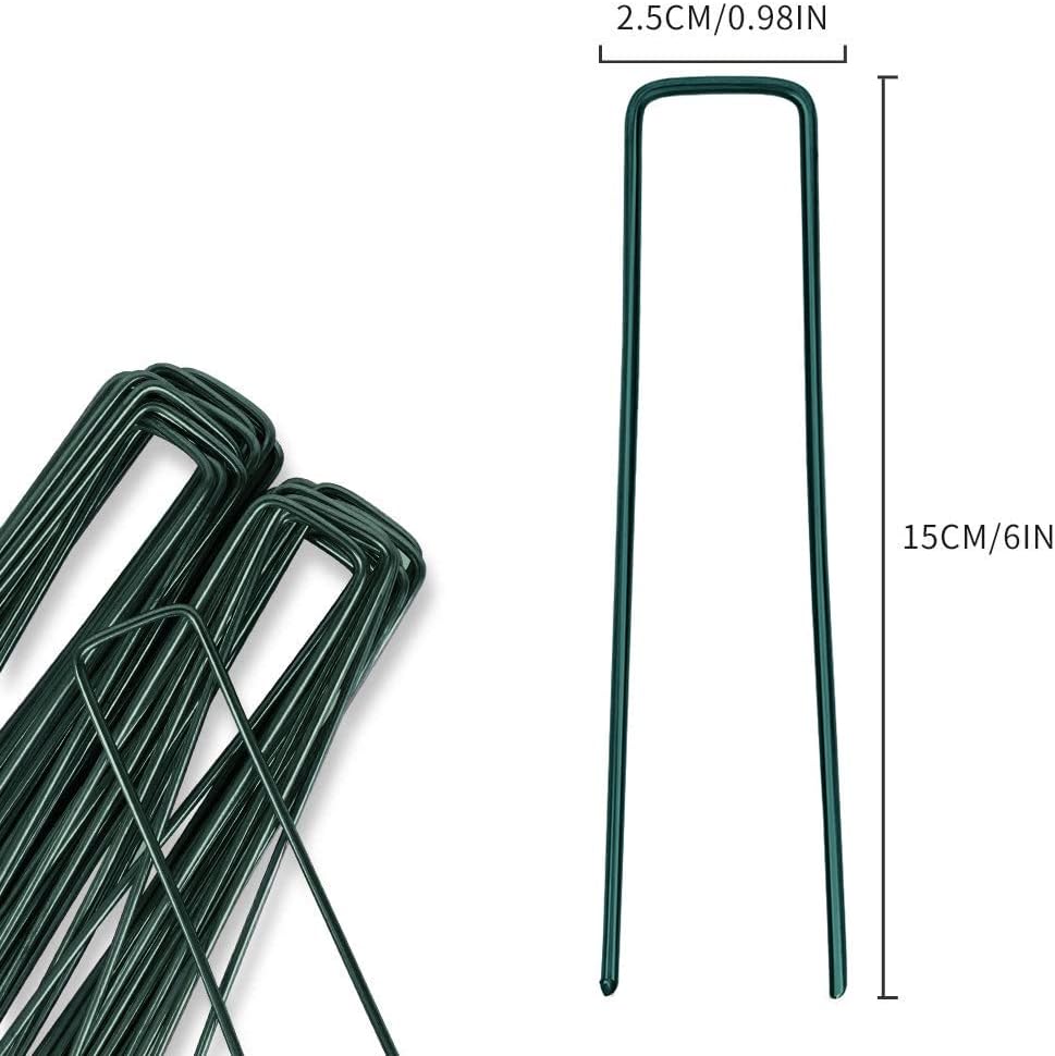 Detalle de OUNUO 100 Picchetti Giardino per Telo Pacciamatura – Zincato, 150x25 mm, Ø3 mm – Verde