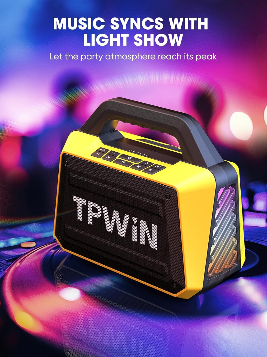 Thumbnail 4 de TPWIN Portable Bluetooth Speakers (80W Peak) with BT 5.3, IPX6, TWS & Light Shows - Yellow