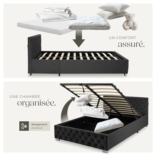 Thumbnail 6 de tectake Lit capitonné 140x200 avec sommier, coffre et éclairage LED – cadre acier époxy, tête de lit design Chesterfield