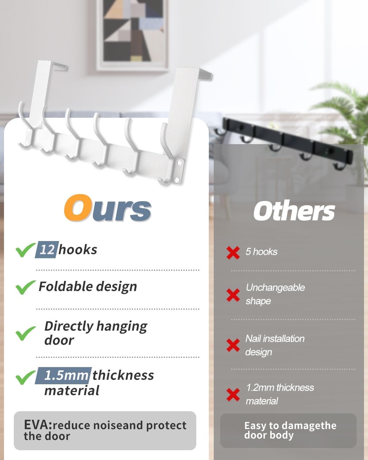 Thumbnail 1 de Lorrtta Over Door Hook: Stainless Steel Door Hanger with 12 Hooks (No Drilling)