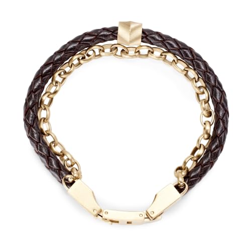 Detalle de Fossil All Stacked Up JF04555710, bracelet homme en cuir brun et finition brillante