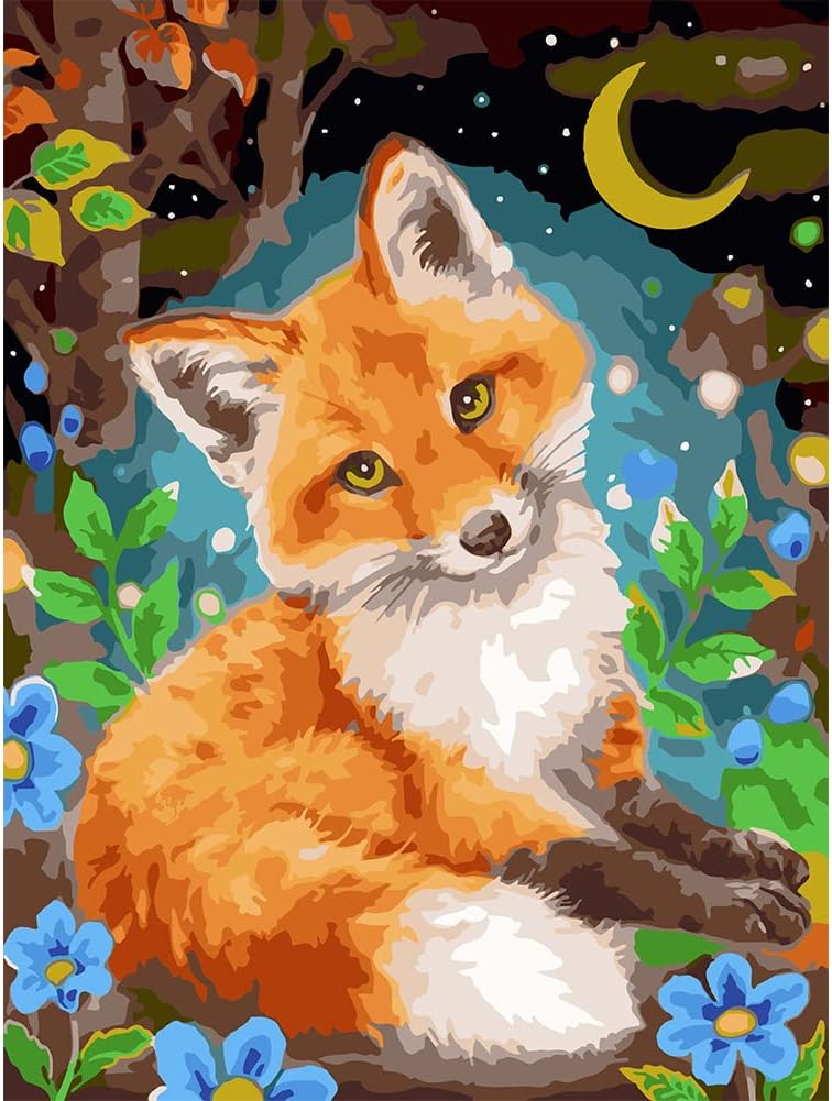 Detalle de Jieyisier Fuchs Malen nach Zahlen für Erwachsene (16x20 Zoll) – Bauset für Zuhause und Wanddekoration