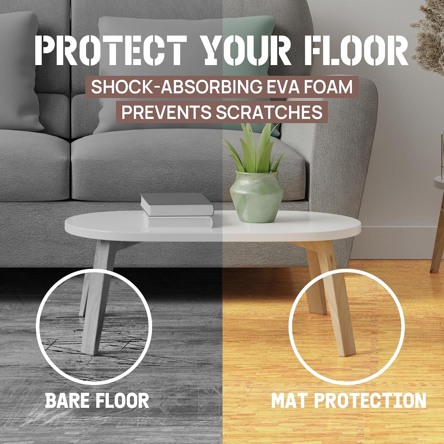 Detalle de Yes4All TDV8 Tappeto ad incastro 12SQFT, 1,1 m² – 12 piastrelle in EVA con effetto legno, incastro reversibile
