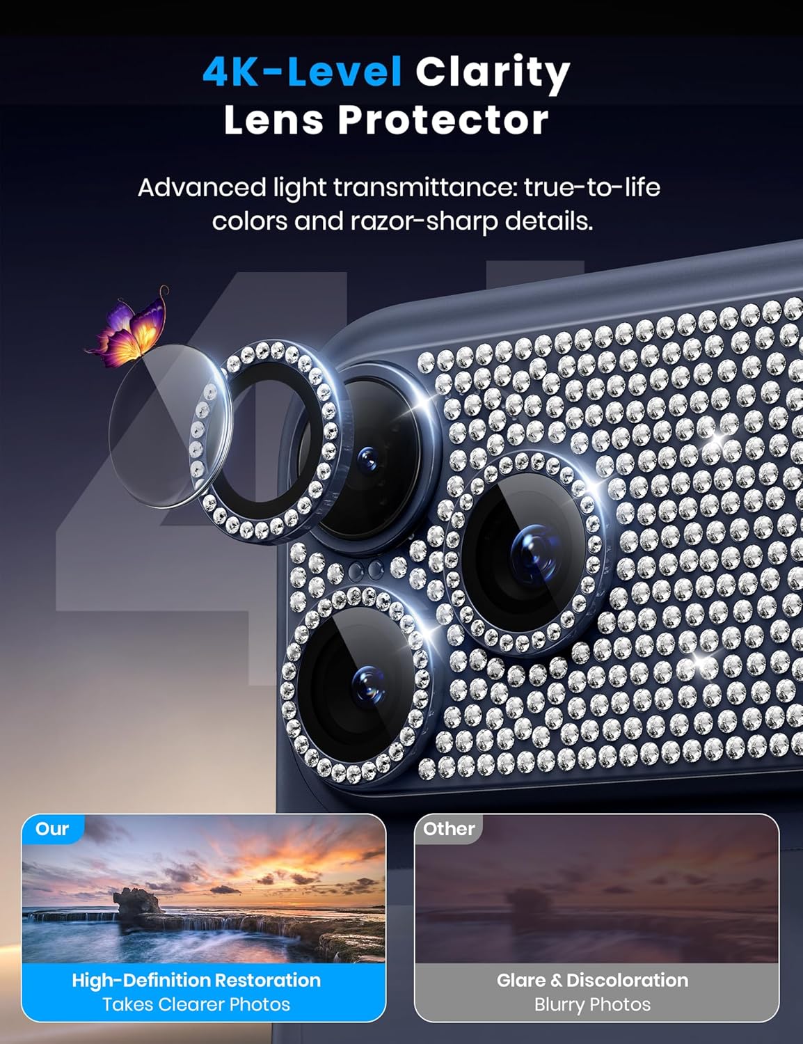 Thumbnail 3 de Hoerrye iPhone 17 Pro Max Camera Lens Protector (Bling Blue) – 9H+ tempered glass with AR anti-reflective film