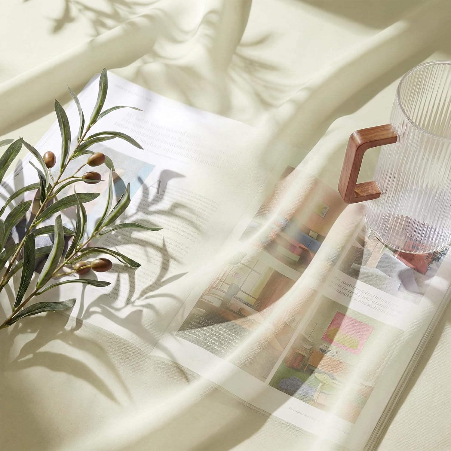 Detalle de PONY DANCE Extra Long Net Curtains 55x102 inches – Creamy Beige Voile Panels (Set of 2)