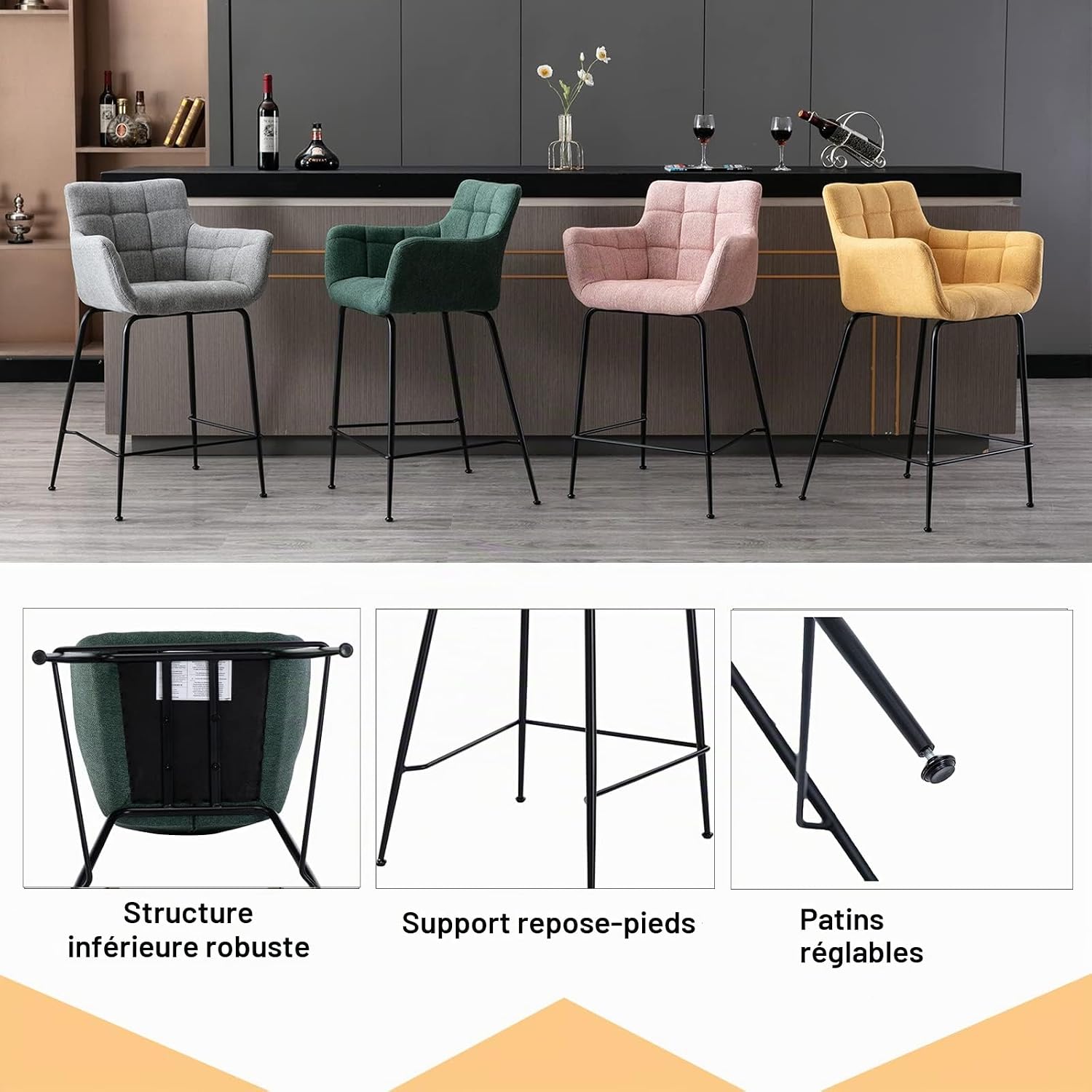 Detalle 1 de chairus EMJ94578CS barkrukken, set van 2 met stoffen bekleding en voetensteun