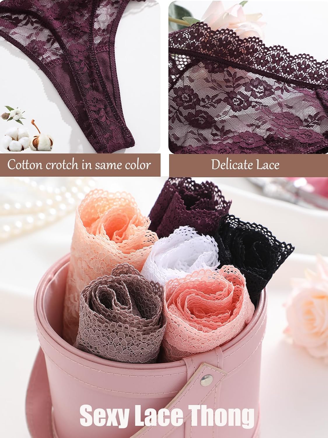Detalle 2 de ALL OF SHE Strings dentelle, lot de 6