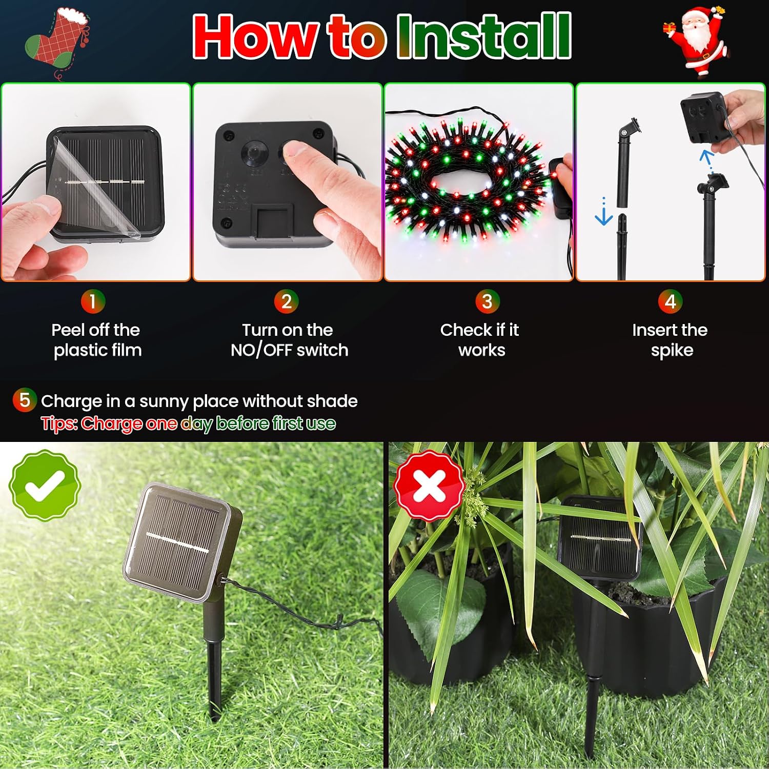 Detalle 2 de Moettany 5HLB-2-TYN Solar Christmas String Lights, 100 LEDs, 8 Modes