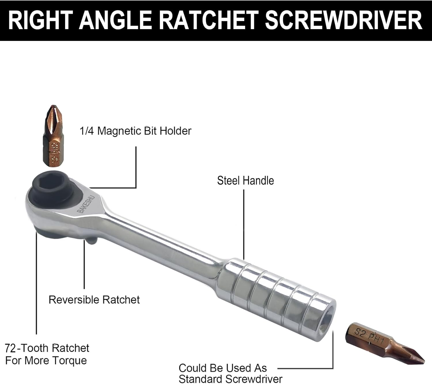 Thumbnail 2 de BAKESHU Chiave a cricchetto magnetica mini con punte (72 denti) per auto, bici e fai da te