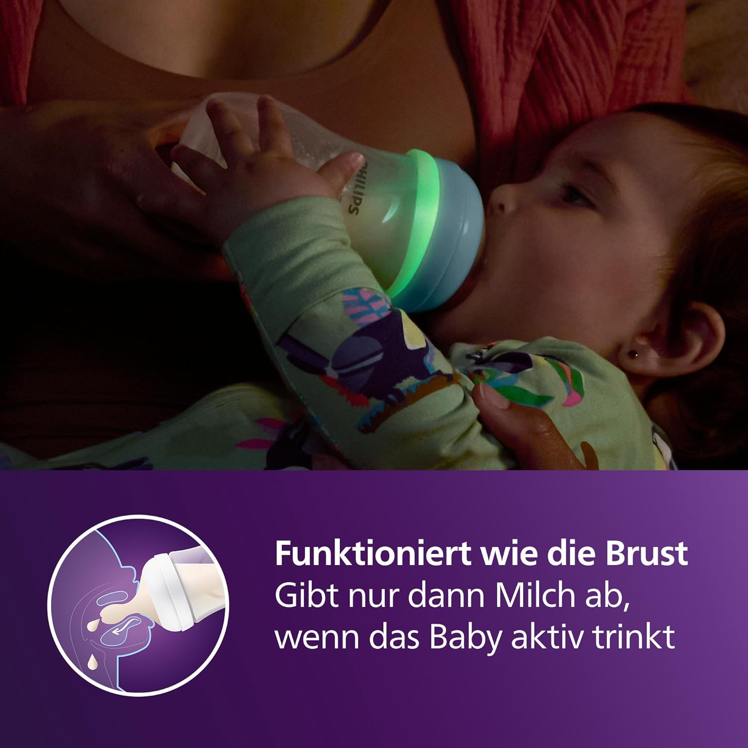 Thumbnail 1 de Philips Avent Natural Response Set für die Nacht SCD838/17 – 260 ml Babyflasche mit Mittel-3 Saugereinsatz und leuchtendem Ring