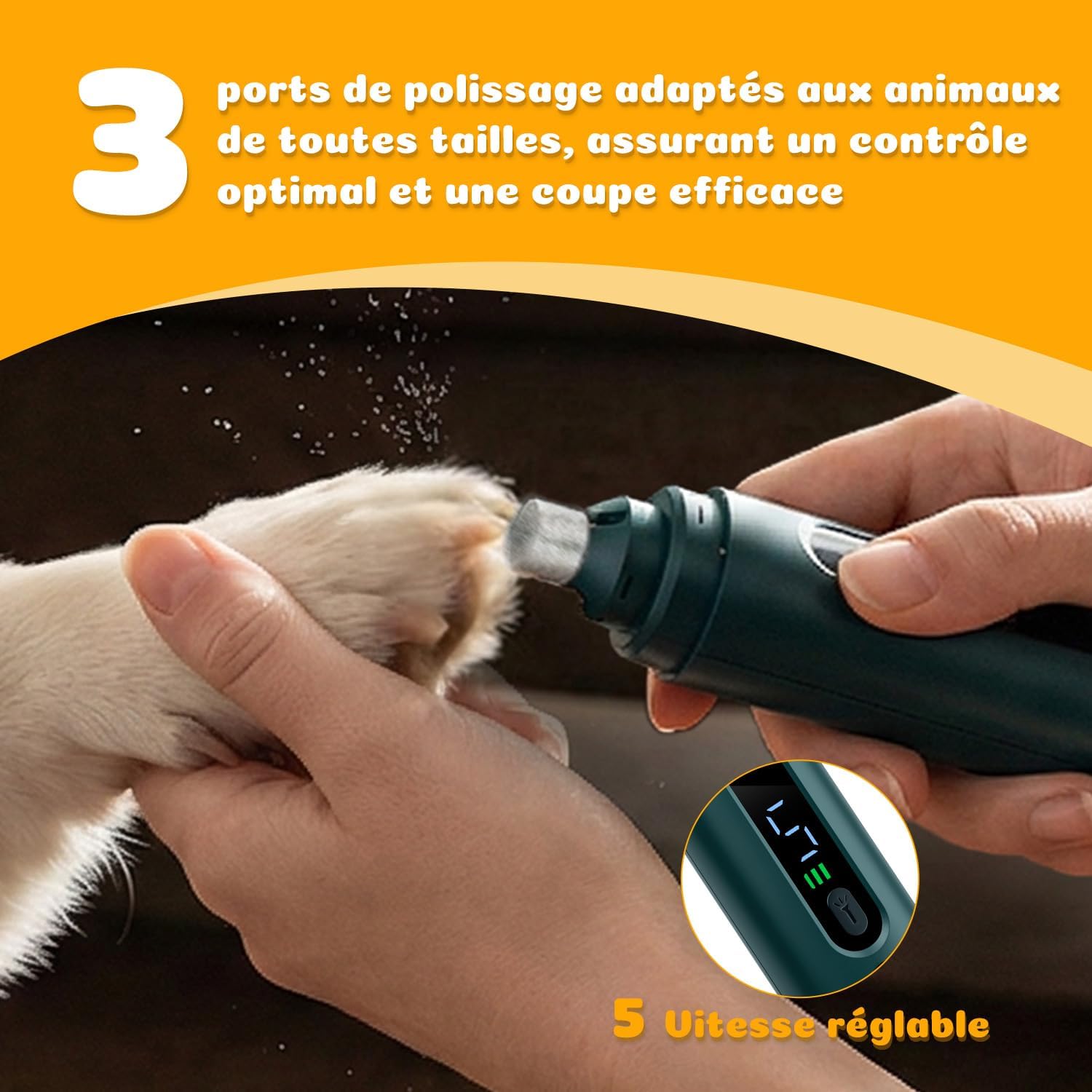 Detalle de Wigearss Lime à ongles de chien électrique rechargeable à 5 vitesses et LED