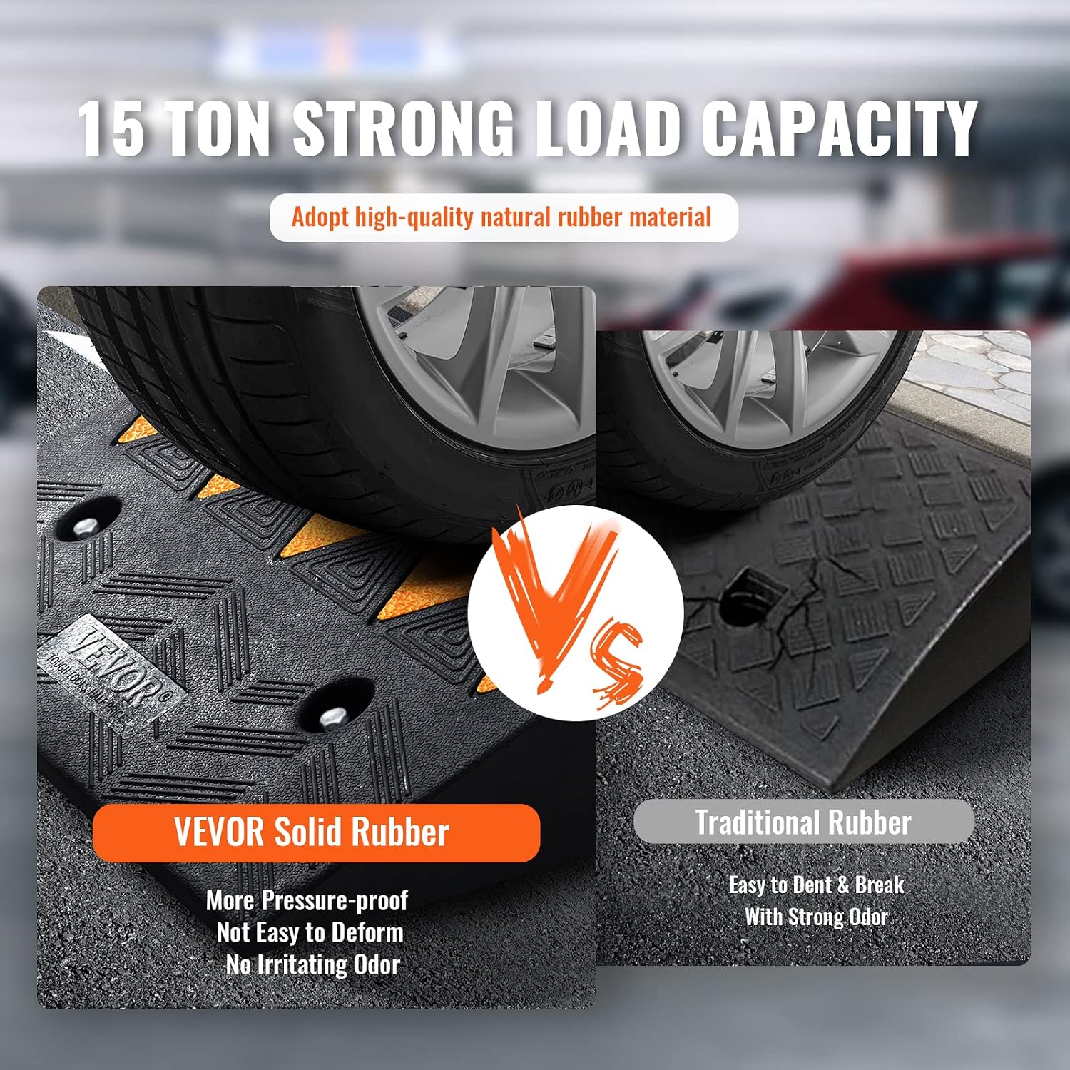 Detalle de VEVOR Rubber Curb Ramp 5" Rise Height (2 Pack) — Heavy-Duty 15 T Threshold Ramps for Cars, Carts, and More