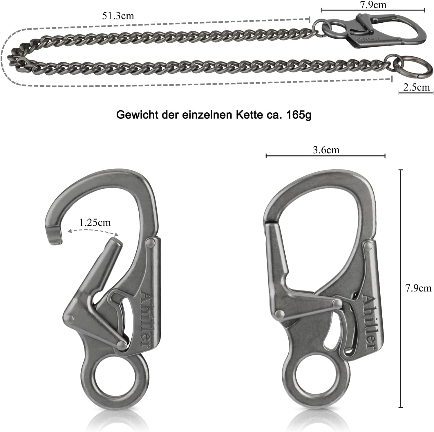 Detalle de Ahiller Chaîne de Portefeuille pour Homme – mousqueton renforcé et chaîne en acier inoxydable, Gris acier QK-1P