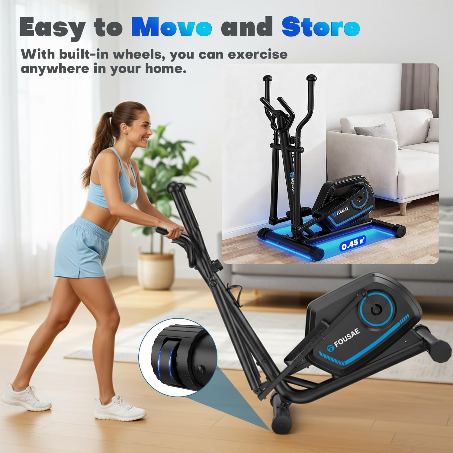 Thumbnail 6 de FOUSAE FOUSAE Elliptical Trainer, 16-Level Magnetic Resistance, 15.5-Inch Stride