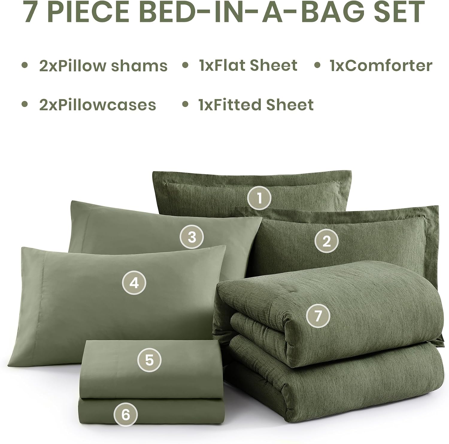 Thumbnail 6 de Monbix Full Size Comforter Set, Olive Green, 7-Piece Reversible Bedding