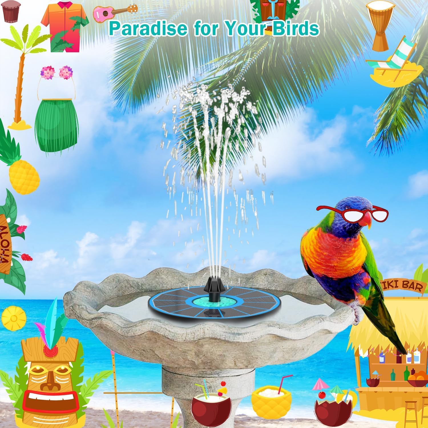 Thumbnail 6 de Solar Fountain SZMP Glass Bird Bath Fountains 3.5W with 7 Nozzles & Anti-Drift Fixers (Blue)