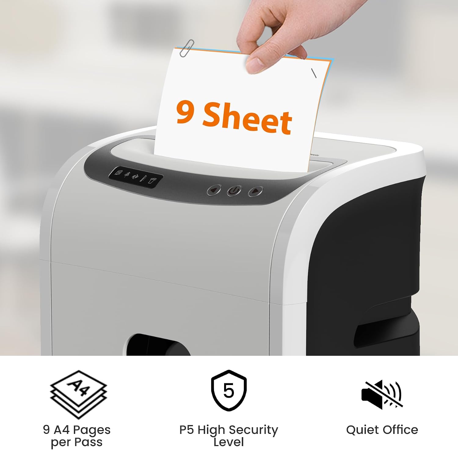 Detalle 2 de Micro-Cut Paper Shredder 9-Sheet P-5 Security Level (20L Pullout Basket) for Home Office