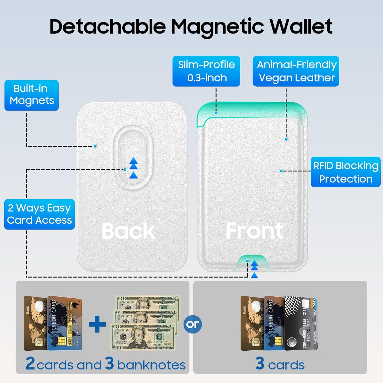 Detalle 2 de Ntwinro Magnetic Wallet Case for iPhone 18 Pro Max/17 Pro Max, MagSafe, Clear White