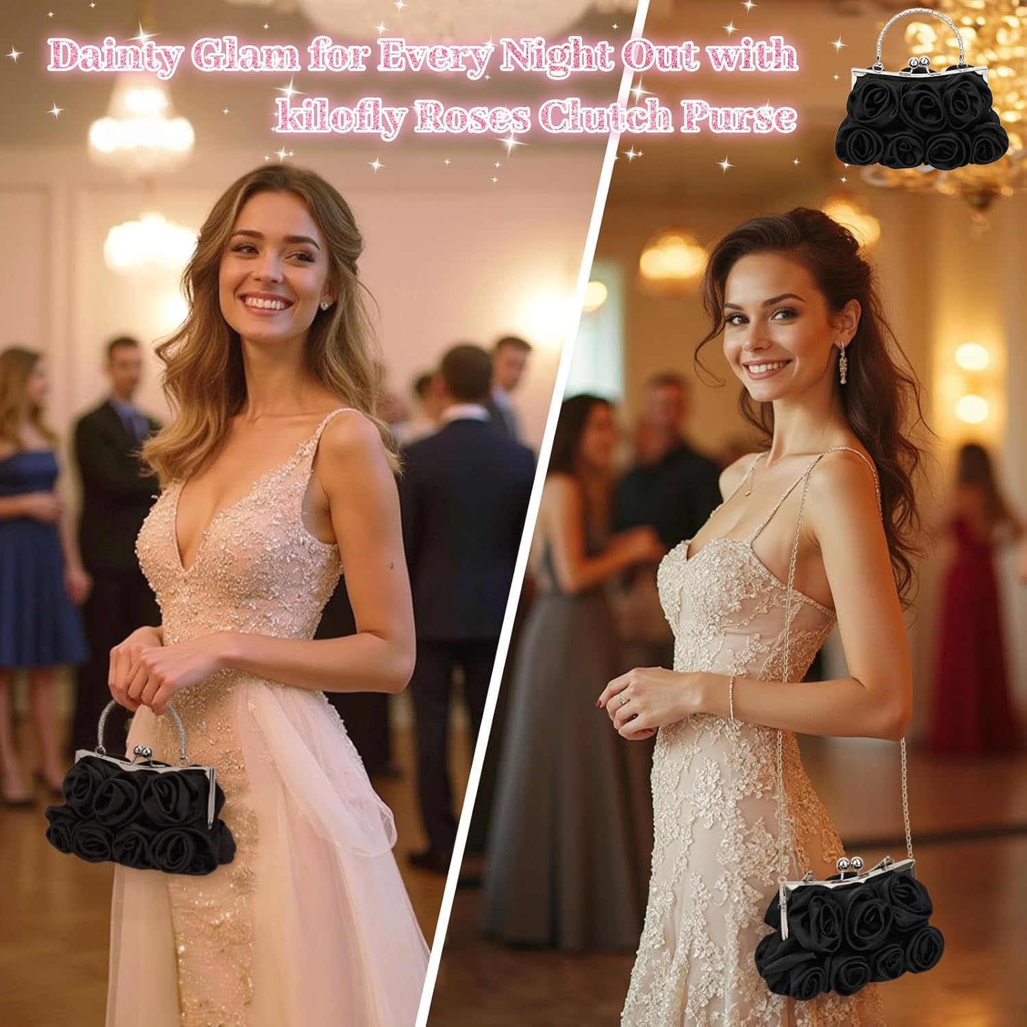 Detalle de Kilofly Missy K 7 Roses Satin Clutch Purse with Detachable Strap Money Clip