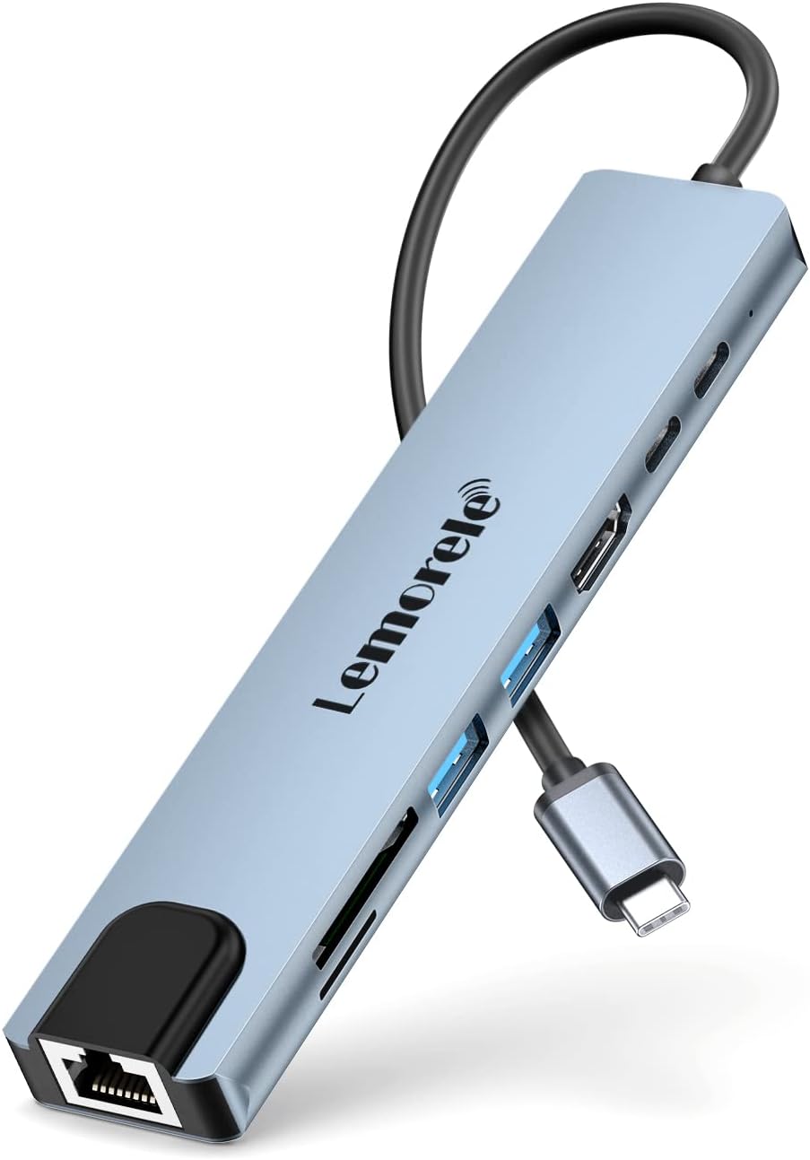 Detalle de Lemorele Hub USB-C Gigabit Ethernet 8 in 1 con HDMI 4K e PD 100W (dock per Windows, Mac, Android, iOS, Linux)