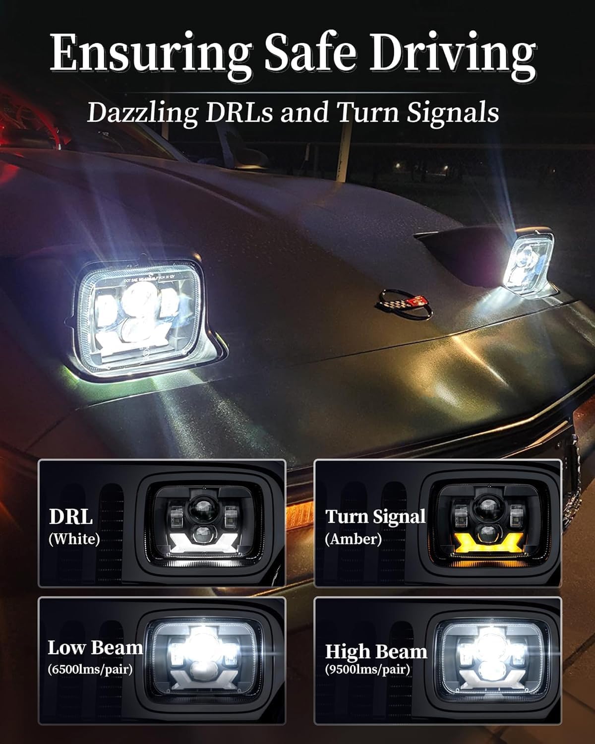 Thumbnail 4 de HWSTAR Pair H6054 5x7 / 7x6 LED Headlights Assembly for Jeep & Classic Trucks — Sealed Beam Replacement