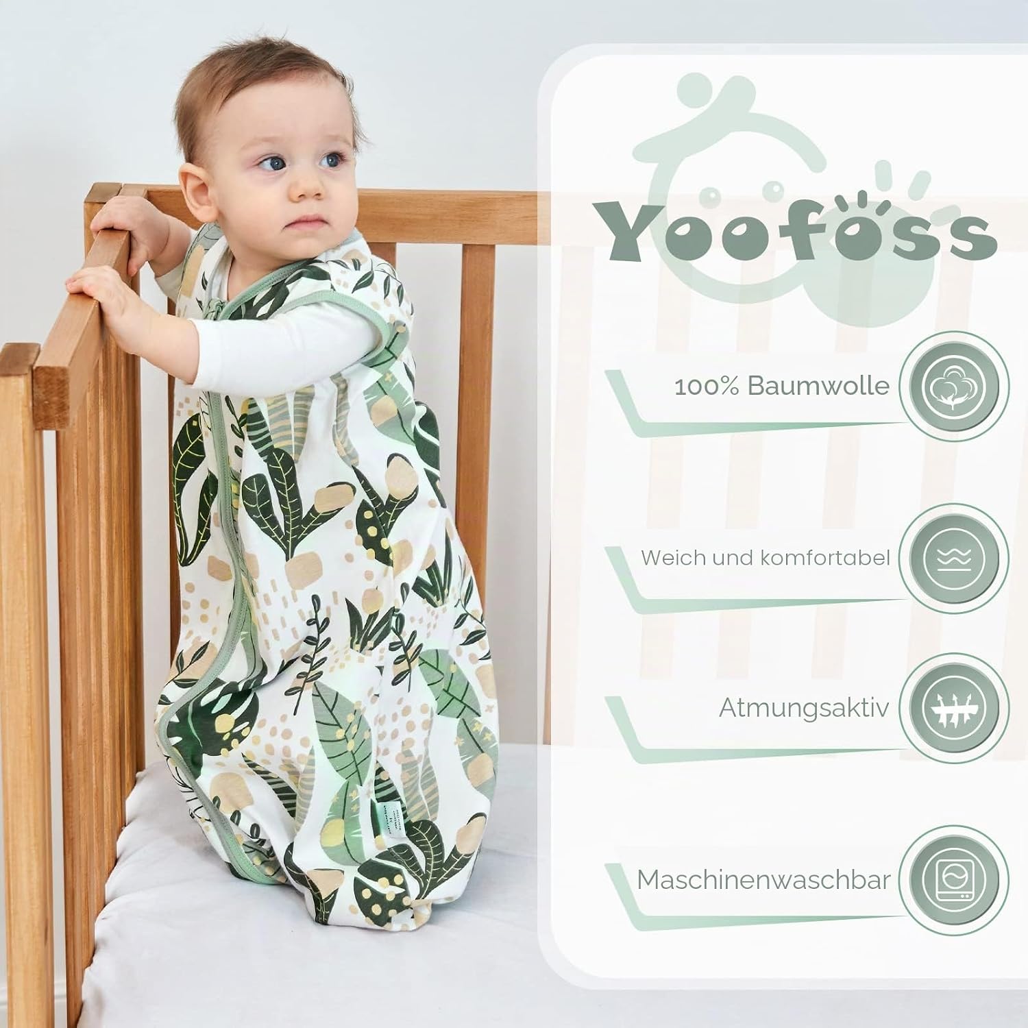 Detalle de Yoofoss Schlafsack Baby Sommer 0.5 Tog – 2er-Pack, 67 cm, 100% Bio-Baumwolle