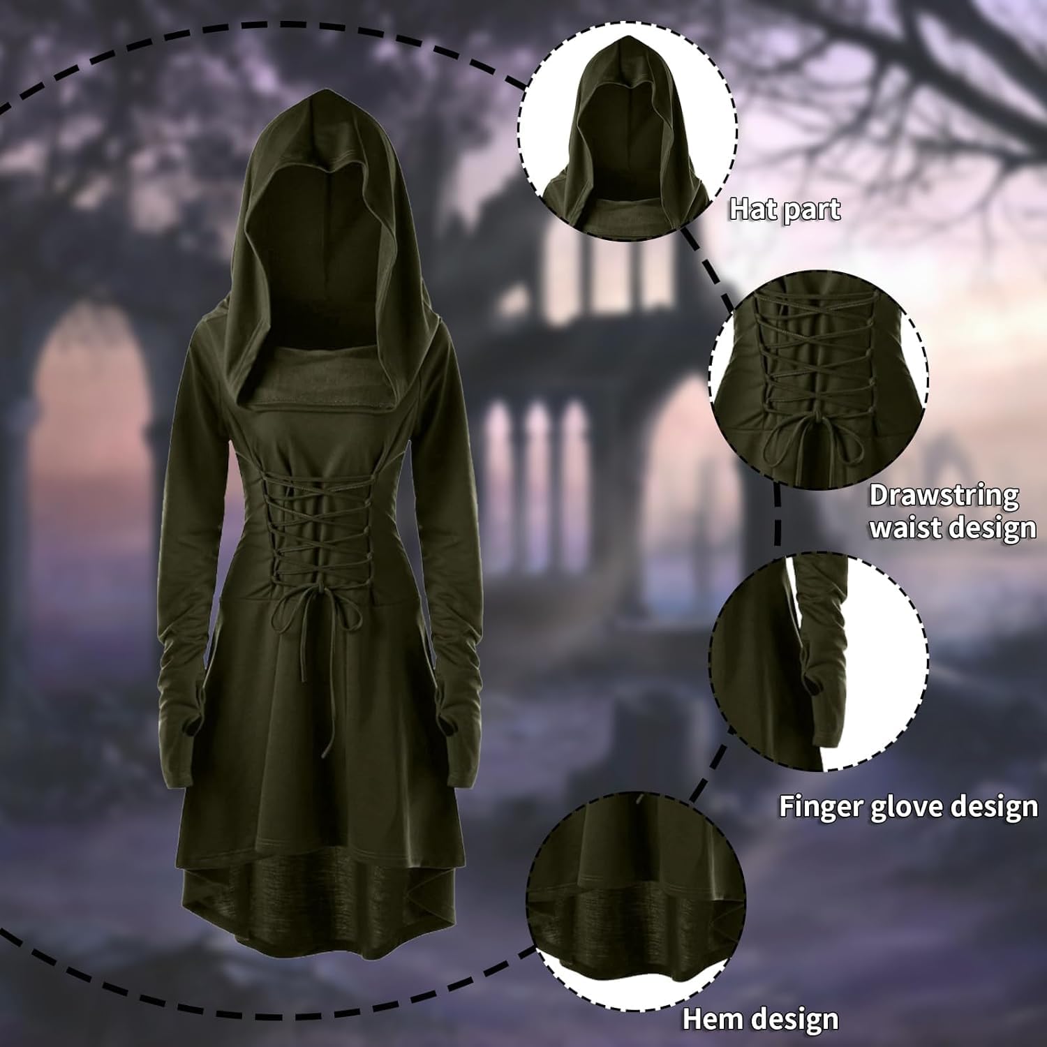 Thumbnail 1 de CNVAUIE Mittelalter Kleid Damen Kostüm Set 🎭