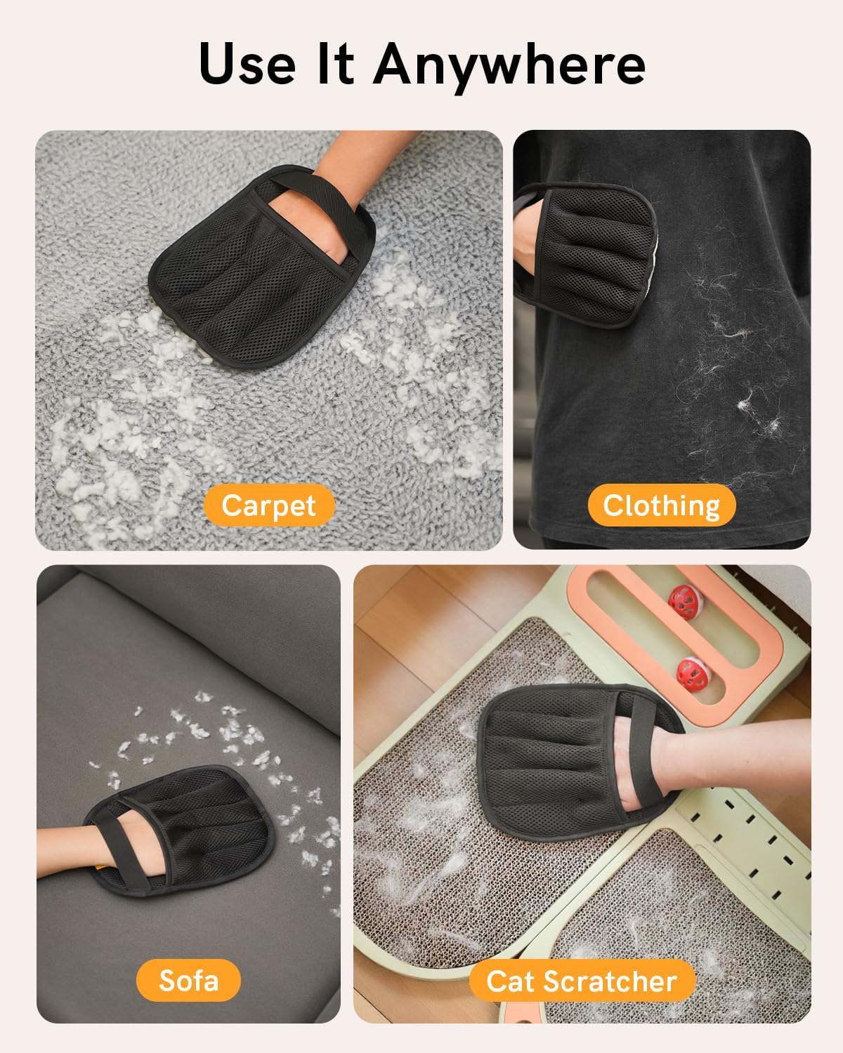 Thumbnail 6 de WitLion Upgraded 3PCS Double-Sided Pet Hair Removal Gloves (Reusable, Electrostatic) – Black