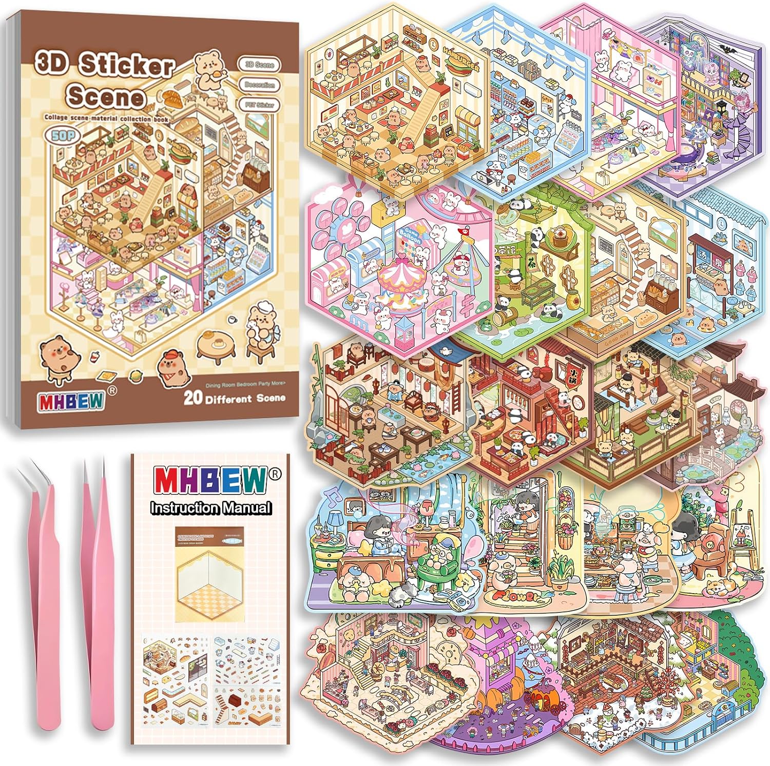 DIY 3D Sticker Scene Book 20 Sets 🎨