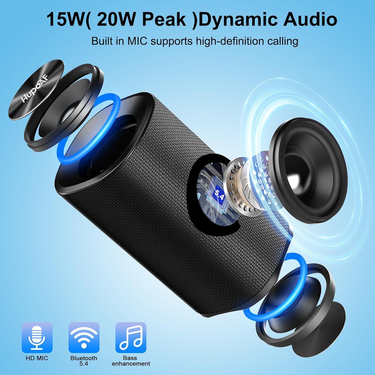 Thumbnail 2 de Hupoaf Bluetooth 5.4 Portable Speaker with Stereo Sound, Extra Bass, IPX7 and 15H Playtime