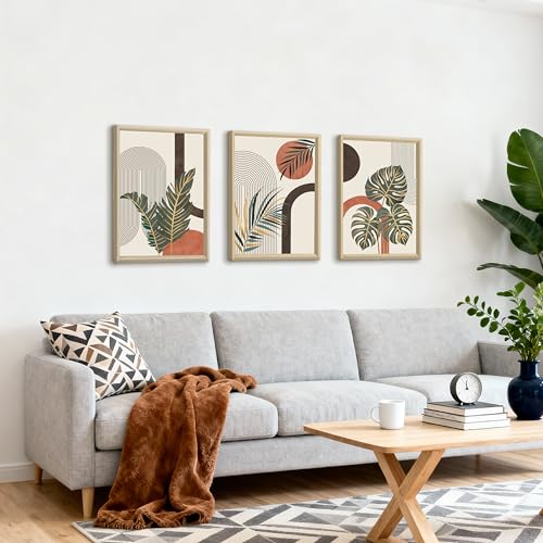 Detalle de 3Pcs Boho Naranja Botánico: Cuadros Geométricos con Marco (40x60 cm) de FajerminArt
