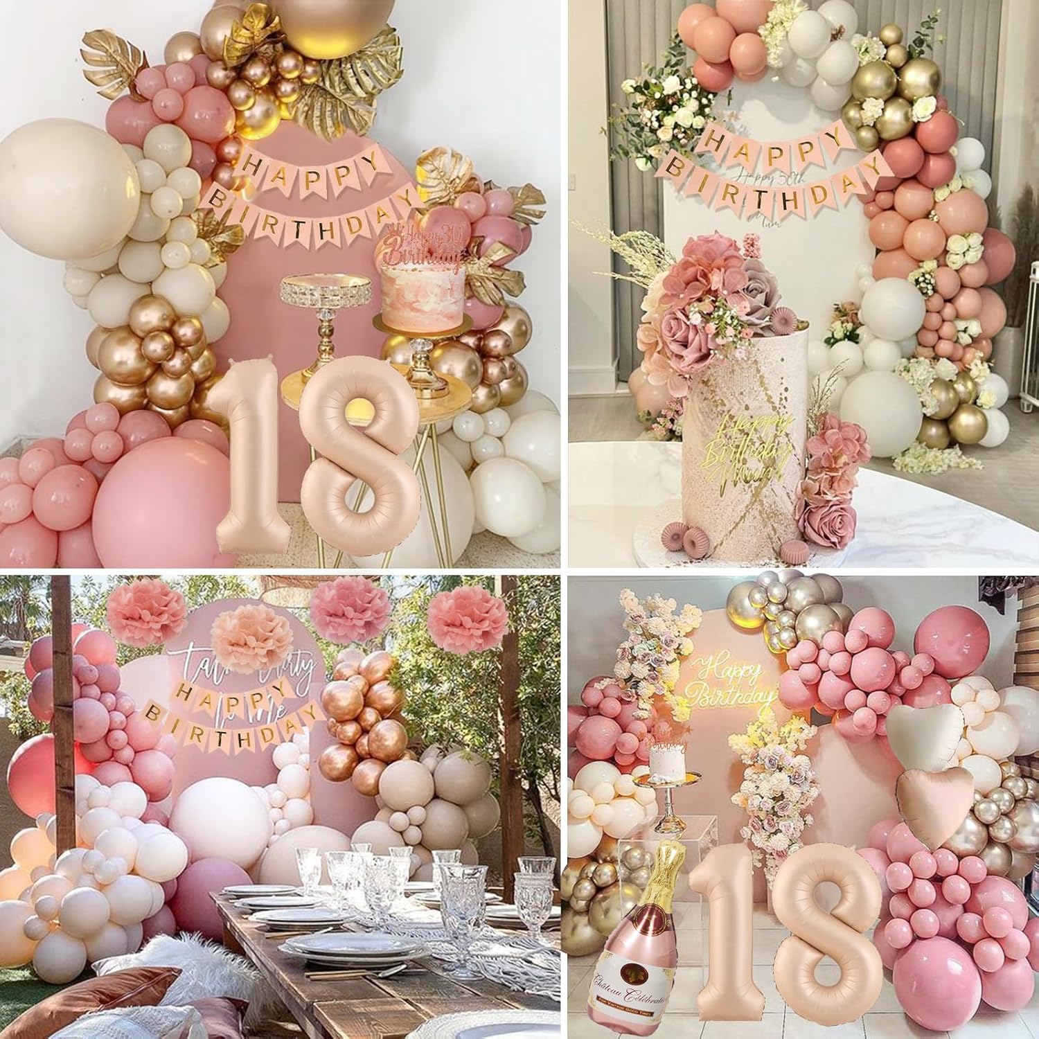 Thumbnail 4 de Deko 18 Geburtsta Geburtstagsdeko Set Retro Rosa mit 18-Zahlen Luftballon und Champagner Ballon