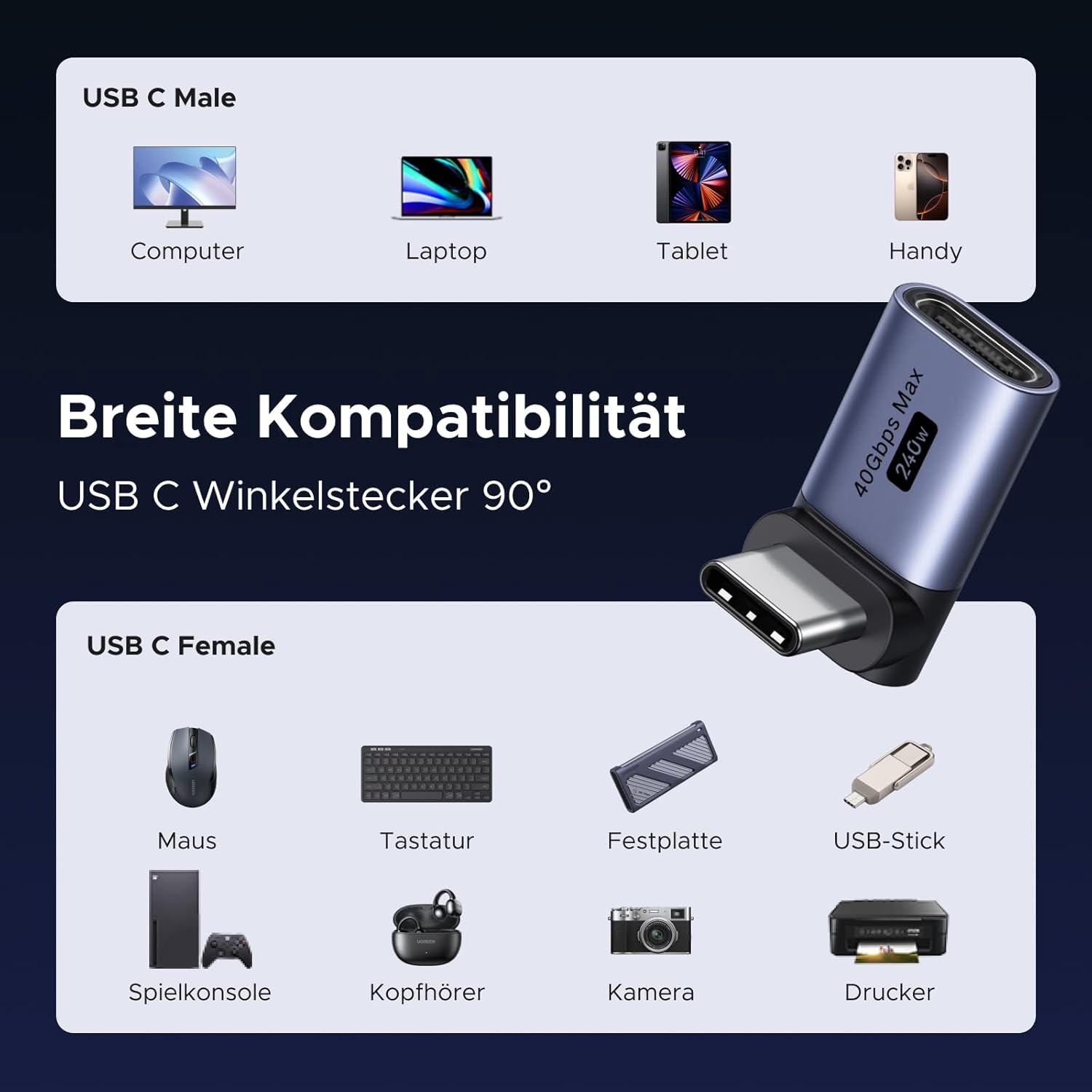 Thumbnail 5 de UGREEN USB-C Winkeladapter 90° 3 Stück