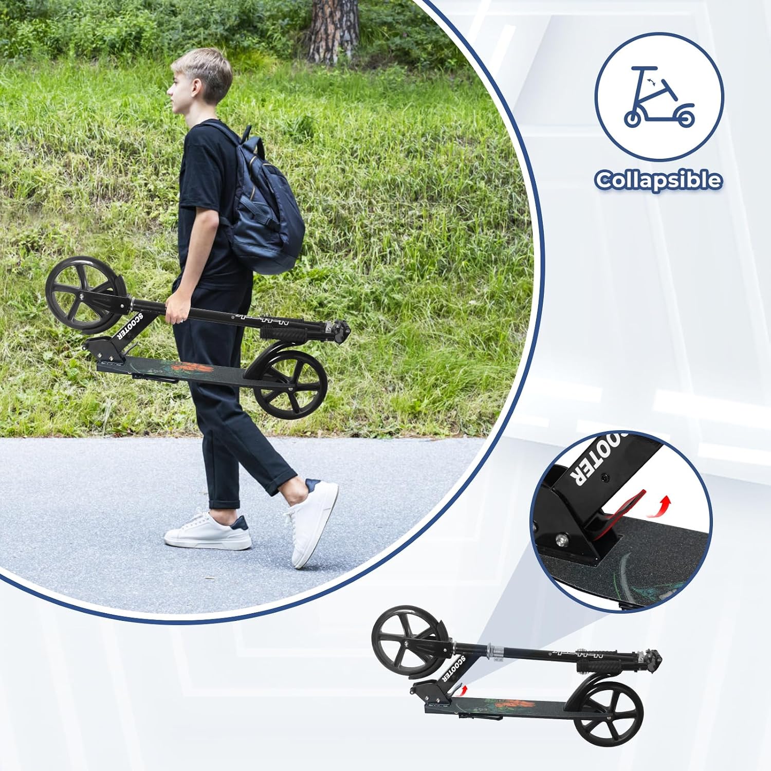 Detalle 2 de Nattork Kids & Teen Kick Scooter (6+), Foldable 8-Inch Wheels, Adjustable Handlebar — Up to 220 lb