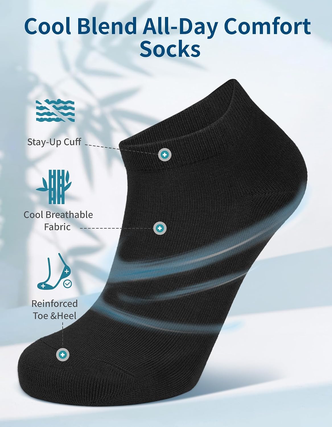 Detalle de CLOSEMATE 6 Pairs Bamboo Viscose Trainer Ankle Socks – Breathable, Non-Slip & Reinforced