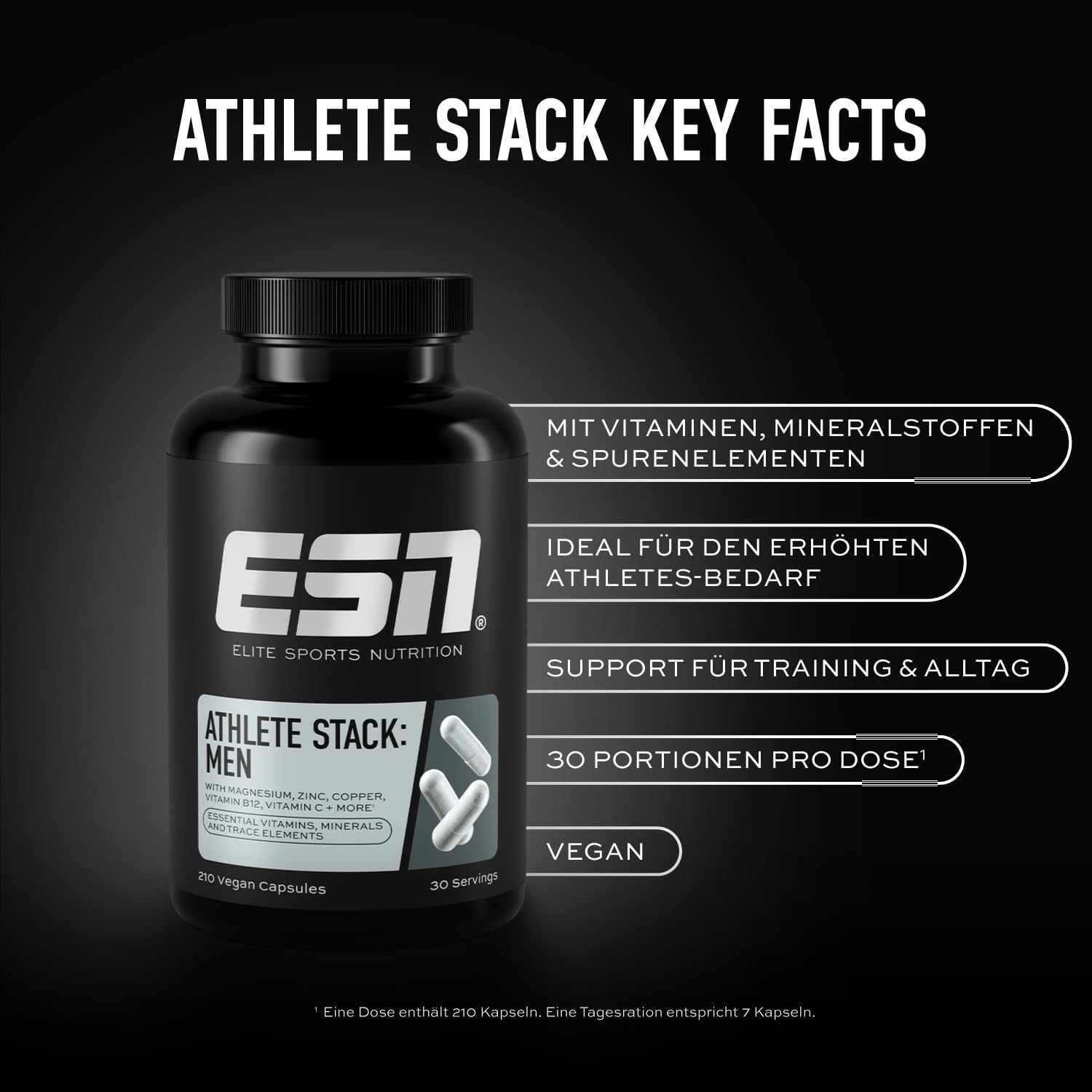 Detalle de ESN Athlete Stack Men 2.0 210 Kapseln Nahrungsergänzungsmittel 💊