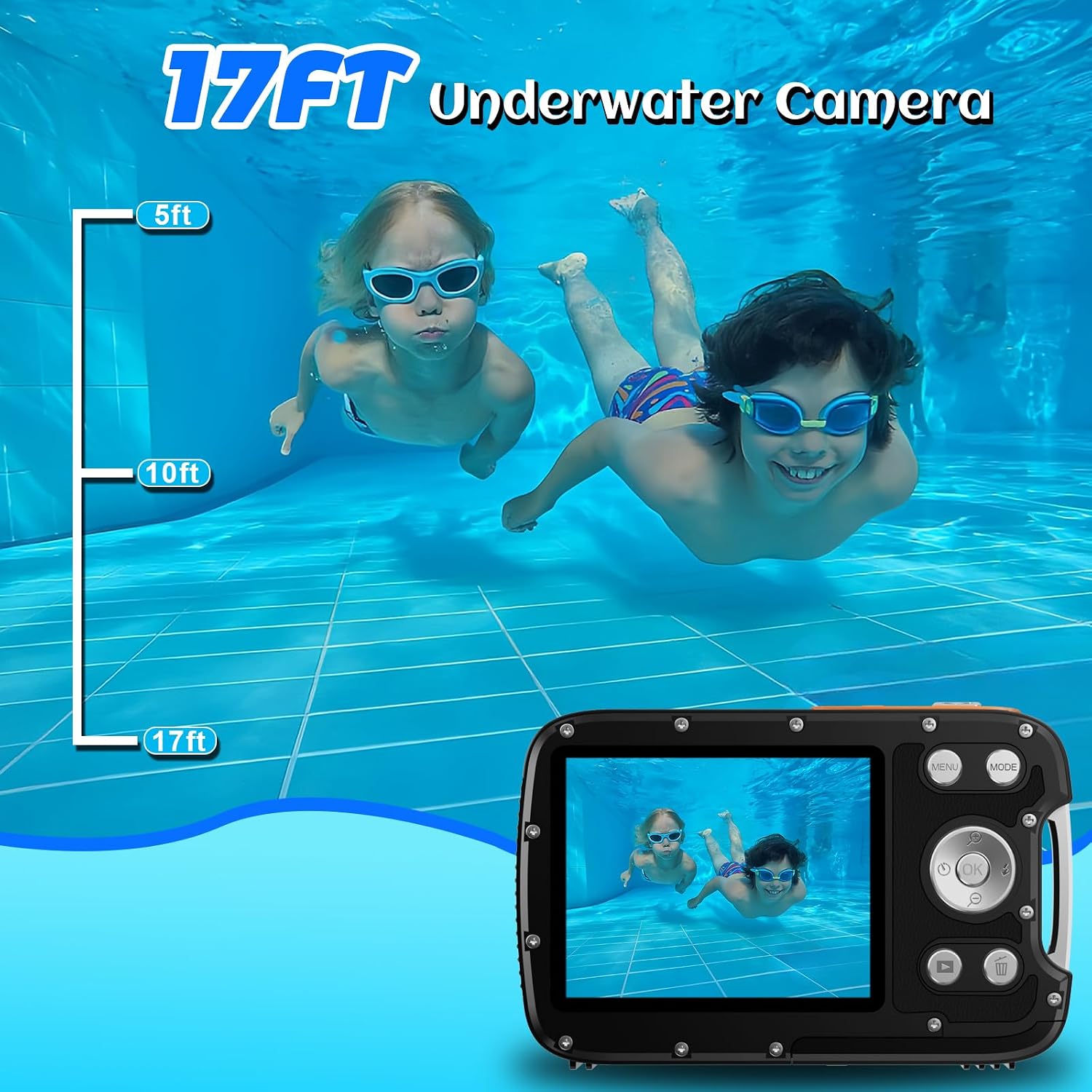 Detalle de 4K 48MP Waterproof Camera for Snorkeling with Dual Screens (17ft) and 32GB Card
