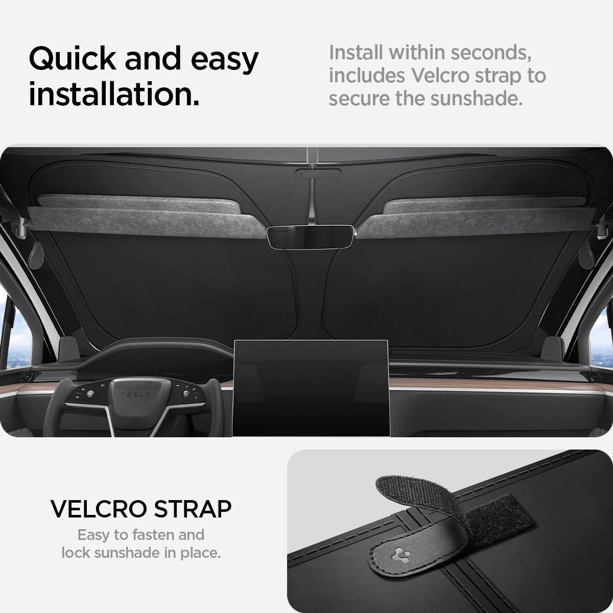 Detalle de Spigen Tesla Model X CryoShade pare-soleil pliable pare-brise avant avec triple revêtement anti-UV
