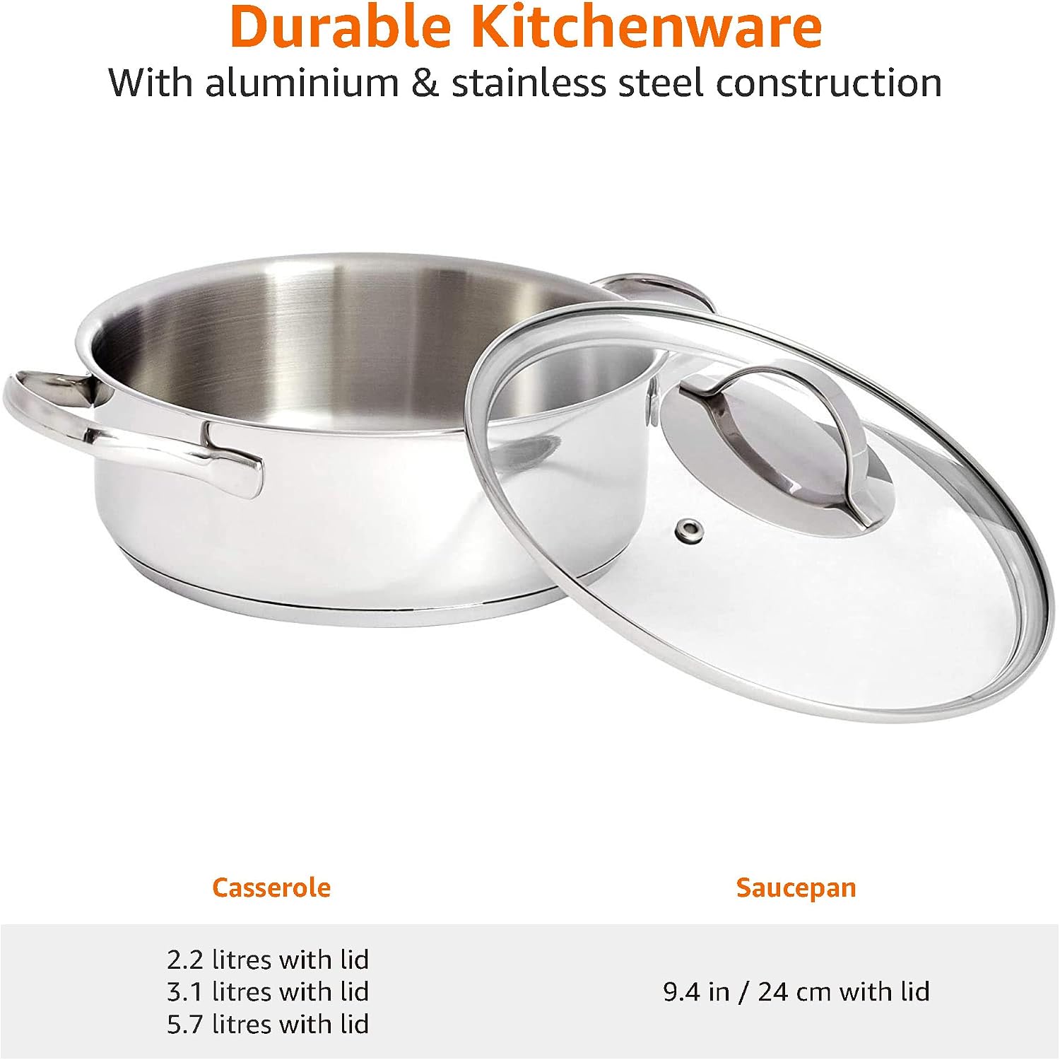 Detalle de Amazon Basics 9-Piece Stainless Steel Induction Cookware Set